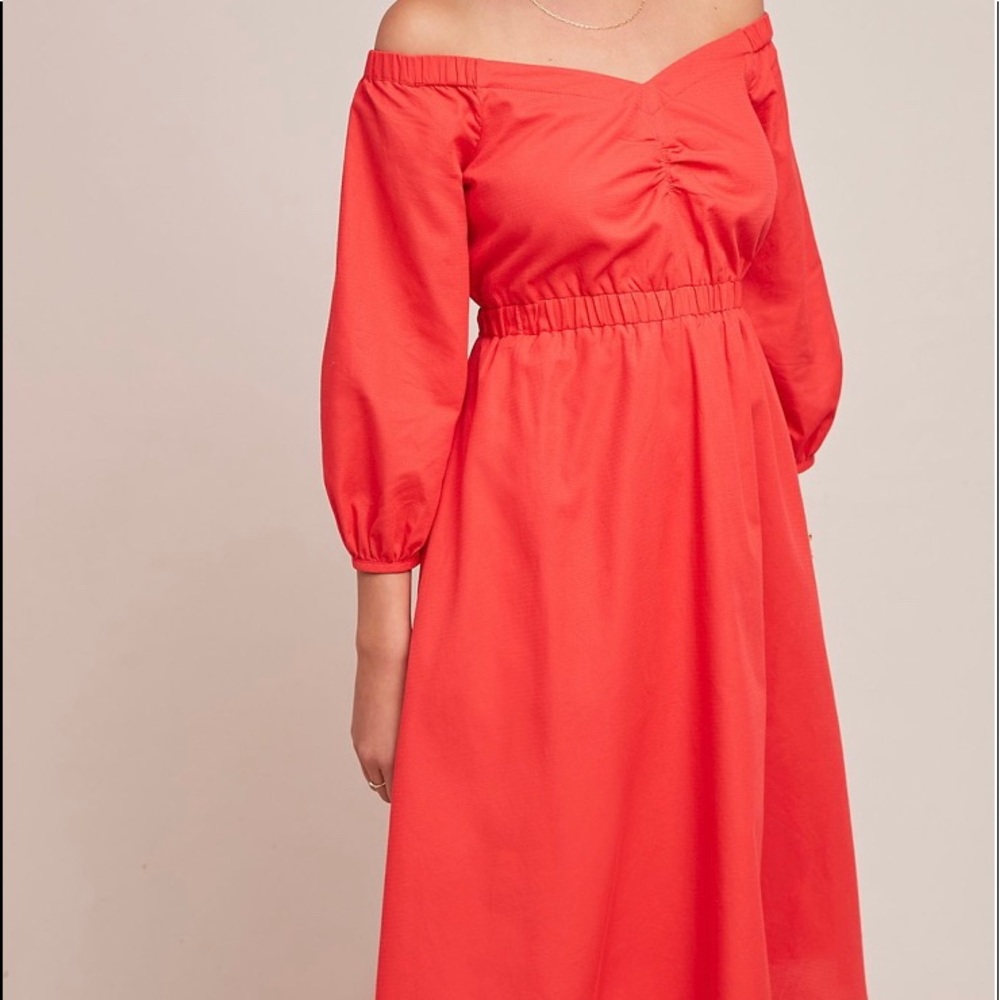 Anthropologie Off The Shoulder Red Dress